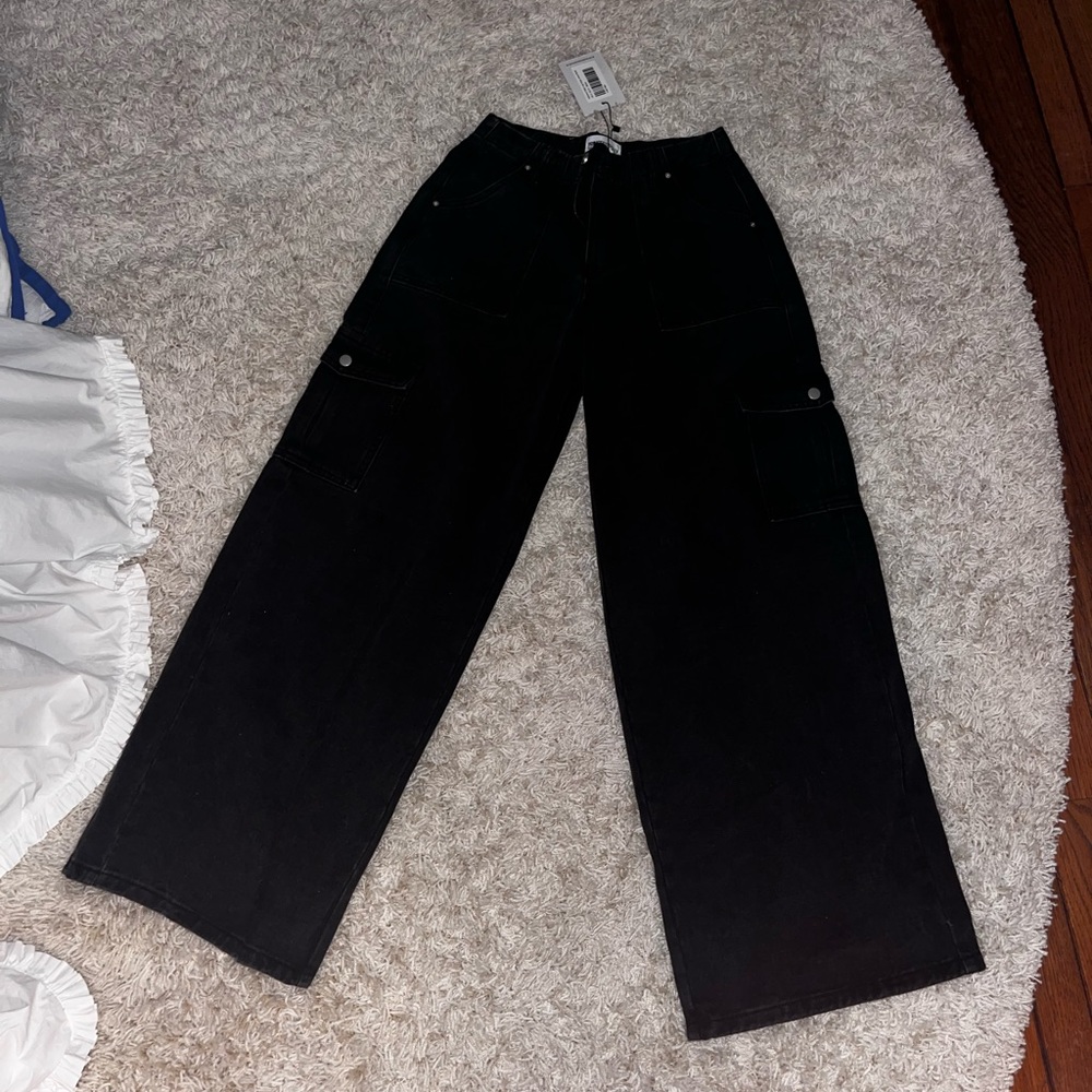 Princess Polly Adrianne Wide Leg Cargo Jeans Black